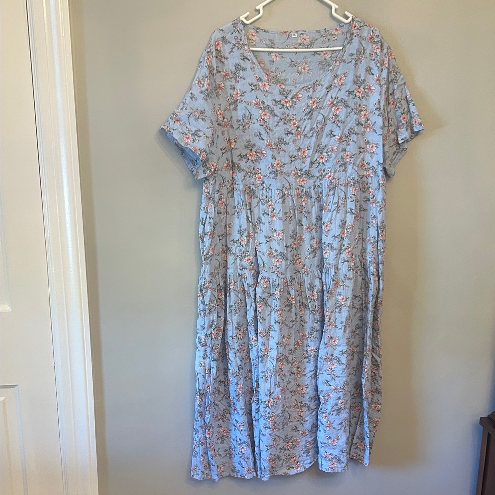 Minibee Women's Midi Dress, Short Sleeve, Floral, Size XL